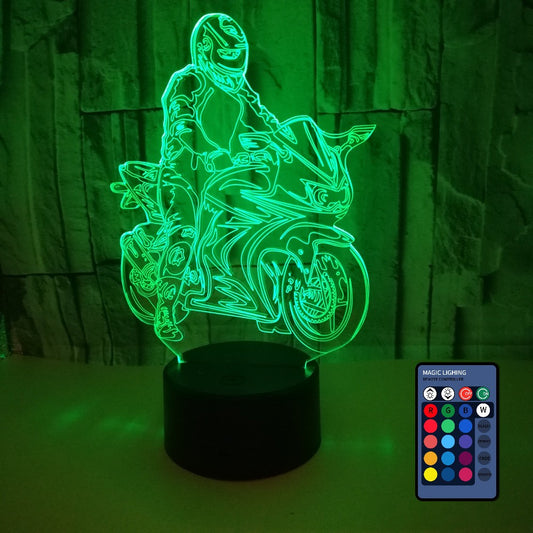 Hapencen 생일 크리스마스 선물 번개 환상 스포츠 자전거 오토바이 3D 16 색 램프 터치 USB 테이블 램프에 대 한 시각적 LED 야간 조명