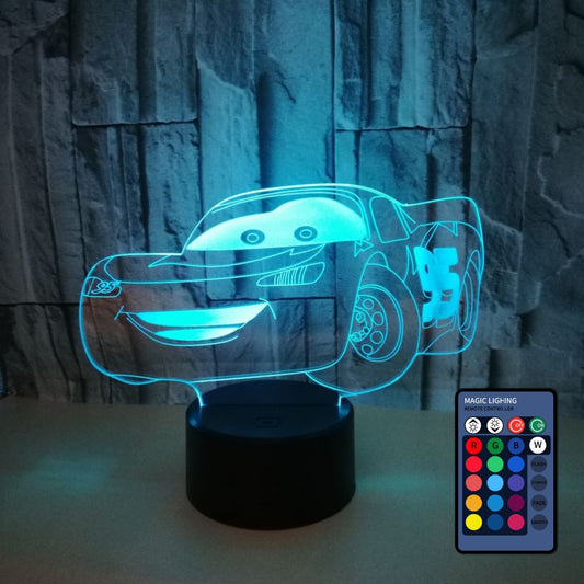 兒童生日聖誕禮物 Lightning 您的賽車 3D 16 色燈視覺 LED 夜燈兒童觸控 USB 檯燈