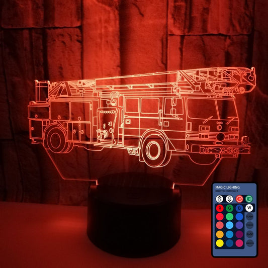 Hapencen 생일 크리스마스 선물 번개 환상 소방 트럭 3D 16 색 램프 터치 USB 테이블 램프에 대 한 시각적 LED 야간 조명